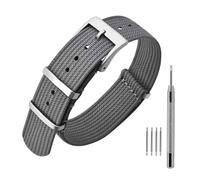 ANNEFIT Nylon Watch Strap 21mm, One-Piece Waterproof Military Watch Band with Heavy Silver Buckle (Grey)