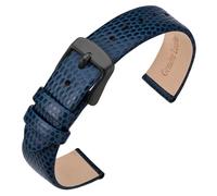 ANNEFIT Women's Leather Watch Band 10mm with Black Buckle, Lizard Grain Slim Thin Replacement Strap (Blue)