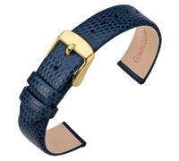 ANNEFIT Women's Leather Watch Band 10mm with Gold Buckle, Lizard Grain Slim Thin Replacement Strap (Blue)