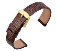 ANNEFIT Women's Leather Watch Band 10mm with Gold Buckle, Lizard Grain Slim Thin Replacement Strap (Brown)