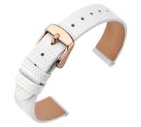 ANNEFIT Women's Leather Watch Band 10mm with Rose Gold Buckle, Lizard Grain Slim Thin Replacement Strap (White)