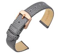 ANNEFIT Women's Leather Watch Band 10mm with Rose Gold Buckle, Lizard Grain Slim Thin Replacement Strap (Grey)