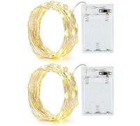 Annefly 2 Pack 2 m Fairy Lights with Timer 20 LEDs Small Battery Waterproof Battery Operated Indoor for Party, Christmas, Halloween, Wedding, Great Bedroom Decoration (Warm White) (2 m 2p)