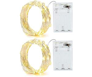 Annefly 2 Pack 2 m Fairy Lights with Timer 20 LEDs Small Battery Waterproof Battery Operated Indoor for Party, Christmas, Halloween, Wedding, Great Bedroom Decoration (Warm White) (2 m 2p)