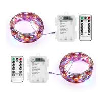 Annefly 2Pack 10M Fairy Lights Battery Operated LED Silver Wire String Lights with 8 Light Modes and Remote for Indoor Outdoor Halloween Christmas Bedroom Decoration (Multicolour, 10M)