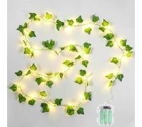 Annefly 2Pack 6.56Ft Artificial Ivy with 20 LED Battery Fairy Lights,8 Lighting Modes, Fake Vine Leaves Ivy Garlands for Home Bedroom Wall Indoor Outdoor Decoration (2 Pack)