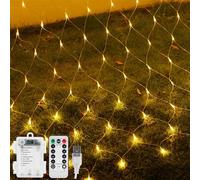 Annefly 2PCS1.7m x 1.5m Christmas Net Lights Battery Operated 100 LED Fairy Lights Waterproof String Lights with 8 Modes for Outdoor Indoor Tree Bushes Garden Wall Christmas Decorations - Warm White