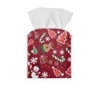 Annejudy Christmas Pattern Tissue Box Leather Cover, Foldable Square Tissue Box with Button Belt, Waterproof Napkin Organizer for Dinner Table Office Desk Night Stands, Home Decoration