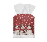 Annejudy Christmas Snowman Square Tissue Box Cover, PU Leather Tissue Box Holder with Bottom Belt Decoration Tissue Box Organizer for Bathroom Kitchen Hotel Office Desk