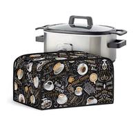 Annejudy Coffee Pattern Slow Cooker Cover Portable Insulated Kitchen Appliance Dust Cover with Top Handle and Side Pockets Washable Sofy Fabric Compatible with Most Slow Cooker