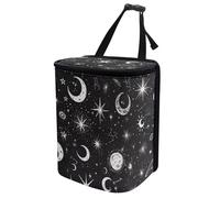 Annejudy Moon and Star Car Trash Can with Lid - Leak Proof Car Trash Bag Hanging Waterproof Garbage Can - Multipurpose Storage Container for Back Seat Road Trip, Black