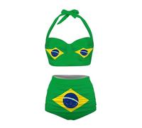 Annejudy Women Two Piece Bikini Set Swimsuit Halter Ruched High Waist Bikini with Bottom, 0-brazil Flag, Small