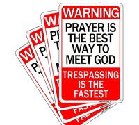 annekilly 4pack Vintage Metal Tin Sign No Trespassing Prayer is The Best Way to Meet God Trespassing is The Fastest Pub Outdoor Bar Retro Poster Home Kitchen Restaurant Wall Decor Signs 12x8inch