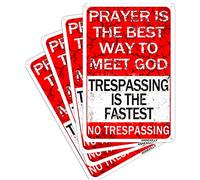annekilly 4pack Vintage Metal Tin Sign No Trespassing Prayer is The Best Way to Meet God Trespassing is The Fastest Pub Outdoor Bar Retro Poster Home Kitchen Restaurant Wall Decor Signs 12x8inch