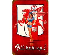 annekilly Retro Vintage Fill Her Up Pin Up Girl Gas Oil Station Home Bar Pub Kitchen Restaurant Wall Deocr Plaque Signs 12x8inch