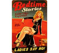 annekilly Vintage Bedtime Stories Ladies Say No Pin Up Girl Sexy Girl Man Cave Metal Tin Sign Home Bar Kitchen Restaurant Wall Deocr Plaque Signs 12x8inch