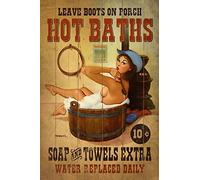 annekilly Vintage Hot Baths Country Western Old West Cowgirl Pin Up Girl Sexy Girl Man Cave Metal Tin Sign Home Bar Kitchen Restaurant Wall Deocr Plaque Signs 12x8inch