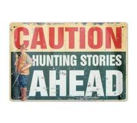 annekilly Vintage Metal Sign Caution Hunting Stories Ahead Retro Poster Plaque Tin Sign Wall Decor for Kitchen Bar Pub Farm House 12x8inch