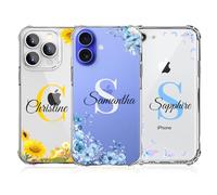 AnNengJing Personalised Name Initial Crystal Clear Case Compatible with iPhone 16 15 14 13 12 11 Pro max mini Plus Xs Max XR 7 8 Plus SE Custom Soft Shockproof Protective Transparent Case