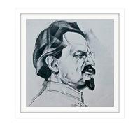 Annenkov Portrait Bolshevik Leon Trotsky USSR Drawing Square Wooden Framed Wall Art Print Picture 16X16 Inch