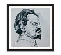 Annenkov Portrait Bolshevik Leon Trotsky USSR Drawing Square Wooden Framed Wall Art Print Picture 16X16 Inch