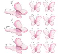 Anneome 100pcs Sheer Mesh Wire Glitter Butterflies Pink DIY Wedding Decoration for Invitations Flower Arrangements Wall Decor Romantic Centerpieces Party Supplies