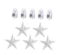 Anneome 10pcs Christmas Hanging Pendant 3D Paper Star Ornaments Silver Finish and Yellow LED Mini Battery Lights 45cm Stereo Hanging Lampshades for Holiday Party Decorations