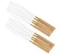 Anneome 10pcs Hair Extension Pulling Hook Tools with Wooden Handles Stainless Steel Loop Needle for Micro-link Rings Lightweight Anti-slip Design for DIY Hair Extensions and Barbershop Use