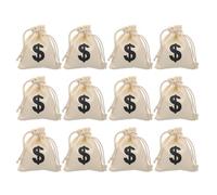 Anneome 12pcs Canvas Drawstring Money Bag with Sign Pattern, Sturdy Storage Bag for Game Coins and Bakery Food, for Party Favour or Daily Life Use