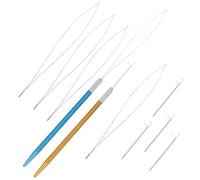 Anneome 12pcs Hair Extension Loop Needle and Stainless Steel Beader Tool Set with Gold and Blue Handles, Hair Extension Threader and Pulling Hook for Braiding and Dreadlock Styling