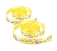 Anneome 2 Pcs Easter Satin Ribbon with Printed Eggs and Bunny Pattern Soft Grosgrain Edge Ribbon for Wrapping Crafting and Spring Holiday Decorations for DIY Projects