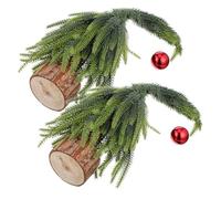Anneome 2 Pcs Mini Christmas Tree with Wooden Base Nordic Crooked Neck Design PE Pine Needle Greenery Tabletop Decoration for Home Office Study Festive