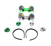 Anneome 2 Sets Dressing Props Halloween Costumes Glasses Martian Antenna Headband Space Theme Cosplay Headband Space Theme Party Favors Glitter Antenna Head Boppers Plastic