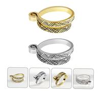 Anneome 2Pcs Adjustable Ring Type Knitting Tools Durable Copper Finger Knitting Rings for Crochet Yarn Guide Accessories for Left Right Hand Use Elegant White Gold and Platinum Colors