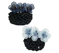 Anneome 2pcs Ballet Hairnets for Buns Women Hair Bun Covers with Flower Beads Elegant Hair Snood Nets for Nurses Bankers and Dancers Navy and Royal Blue