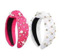 Anneome 2pcs Beaded Headband Knotted Top Knot Headband Artificial Pearl Wide Twist Hair Band for Women Teacher Occasion Cute Hair Accessories