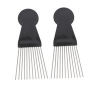 Anneome 2pcs Black Steel Pin Hair Pick Comb for Men Afro Barber Styling Tool Wide Tooth Detangling Comb for Curly Hair Smooth Scalp Massage and Growth