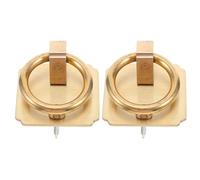 Anneome 2Pcs Brass Square Flush Pull Handles 4Cm Vintage Retro Door Knocker Decorative Hardware for Front Door Cabinet Furniture