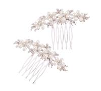 Anneome 2pcs Bridal Hair Comb with Faux Pearl and Sparkling Crystal Vintage Wedding Hair Accessories for Brides Bridesmaids Women Secure Five Tooth Grip for Elegant Updos