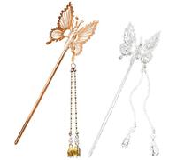 Anneome 2pcs Butterfly Tassel Metal Hair Sticks for Women Smooth Edges Alloy Hair Pins for Messy Bun