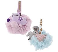 Anneome 2pcs Cartoon Bath Shower Loofah PE Material Exfoliating Body Scrubber for Adults Soft Mesh Sponge for Deep Cleansing Smooth Skin Cute Animal Design Bath Accessories