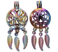 Anneome 2Pcs Colorful Essential Oil Diffuser Necklaces Decorative Hanging Pendants for Aromatherapy Elegant Lotus Wing Design Durable Jewelry for Special Occasions