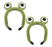 Anneome 2pcs Crochet Frog Eye Headband Face Wash Headband Knitted Plush Yarn Material Adorable Kawaii Style Elasticity Warmth for Women Spa Hair Accessories