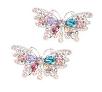 Anneome 2pcs Crystal Rhinestone Ponytail Holders Spring Hair Clips for Women and Elegant Butterfly Barrette Hair Accessories for Party Festival Travel Daily Wear