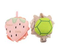 Anneome 2PCS Cute Cartoon Shower Loofah for Women and Gentle Exfoliating Bath Sponge Mesh Pouf Rich Body Scrubber with Vibrant Turtle and Strawberry Designs Compact and Quick-Dry Bath Puff