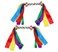 Anneome 2pcs Dancing Flower Stick Bells Cheerleader Pompoms Props for Performance Competition Boys and Girls Gym Equipment Rainbow Twirler