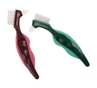 Anneome 2pcs Dual-Head Denture Brush with Hard Bristles for Seniors Ergonomic Anti-Slip Handle False Teeth Cleaning Tool for Internal and External Surfaces Travel-Friendly