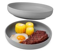 Anneome 2pcs Elderly Suction Bowl Silicone Assistive Plates with Suction Base for Disabled and S Self-Feeding Non-Slip Dark Grey Adaptive Dining Utensils