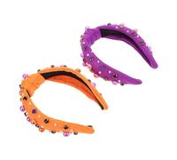 Anneome 2pcs Halloween Highcrown Knotted Headbands for Women Lightweight Sparkly Pearl Rhinestone Embellished Hairbands with Secure Knot Wide Twist Headpieces for Costume Party Cosplay