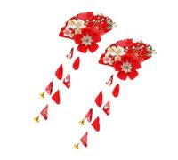 Anneome 2pcs Japanese Kimono Hair Clips with Cherry Blossom Tassels Handmade Fabric Accessories for Women for Weddings Festivals and Traditional Attire Comfortable Fit for Oriental Fashion